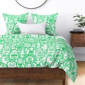 Large Cute Aliens And Monsters Green White 