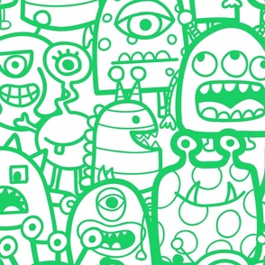 Large Cute Aliens And Monsters Green White 