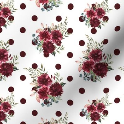 scattered maroon floral on burgundy polka dots