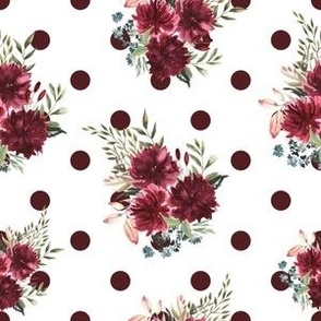 scattered maroon floral on burgundy polka dots