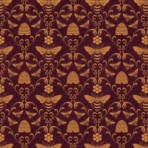 Damask Bees on Burgundy