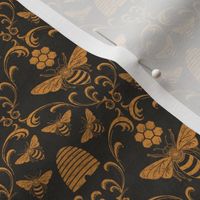 Damask Bees on Dark Grey