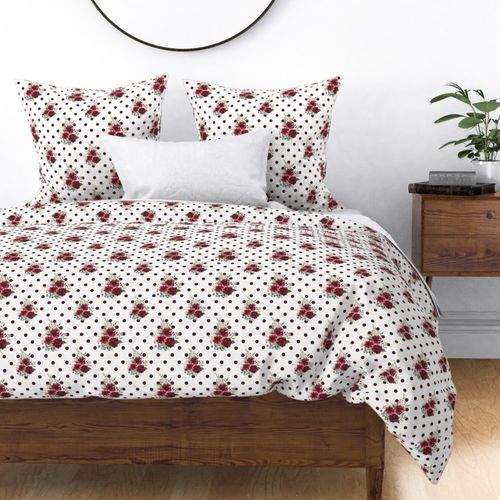 maroon floral on burgundy polka dots - spaced