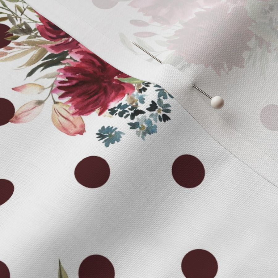 maroon floral on burgundy polka dots - spaced