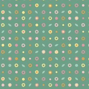 daisy grid - spring pastels on pastel green