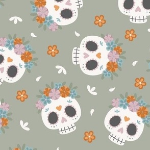 (M Scale) Dia de los Muertos | Mexican Day of the Dead | Boho Pattern on Sage Green