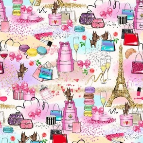 chihuahua dogs romantic weekend in Paris. Whimsical small dog pet cute and pink