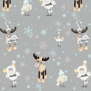 Moose and birds Christmas seasonal snow for stockings