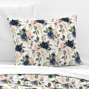 watercolor rose floral - navy and blush