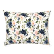 watercolor rose floral - navy and blush