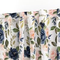 watercolor rose floral - navy and blush