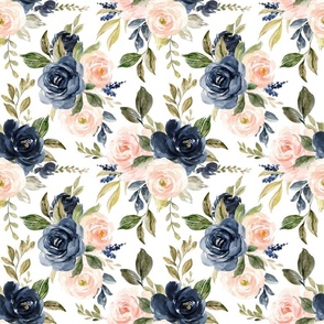 watercolor rose floral - navy and blush