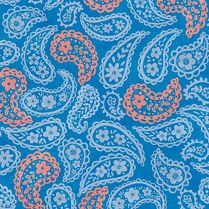 Boho Dusty & Coral Paisleys (French blue) 9” small 