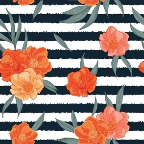 Flowers and stripes | blue white orange | summer vacation holidays