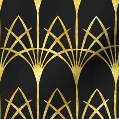 Art Deco black gold thin arcades Wallpaper