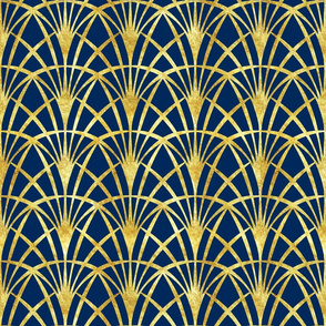 Art Deco cobalt blue gold lace thin fans Wallpaper