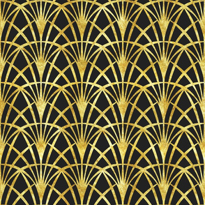 Art Deco black gold lace thin fans Wallpaper