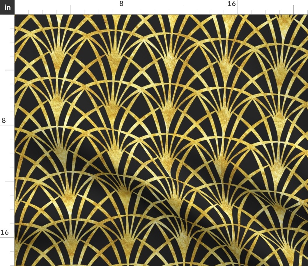 Art Deco black gold lace thin fans Wallpaper