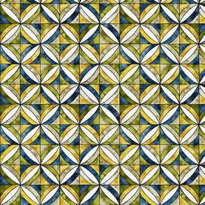 Watercolour Geometric-Green, Navy, Yellow, Gray-Large
