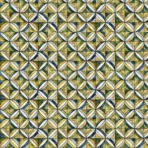Watercolour Geometric-Green, Navy, Yellow, Gray-Small
