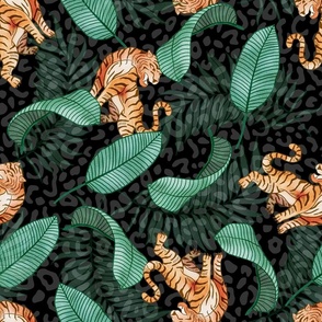 Tiger and Exotic Leaves
