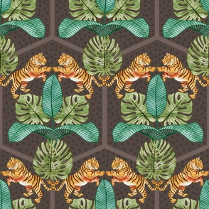 Tiger and Leaves Damask