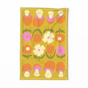 Retro Flowers & Mushrooms Tea Towel