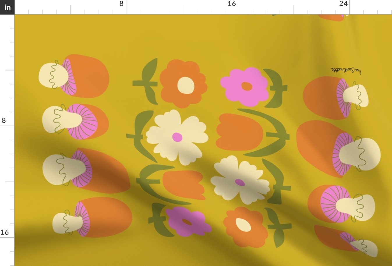 Retro Flowers & Mushrooms Tea Towel