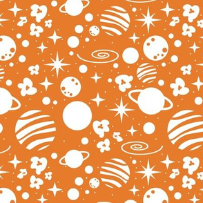 Small scale // Monochromatic intergalactic dreams coordinate // tahiti orange background white planets and stars