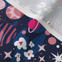 Small scale // Intergalactic dreams coordinate // oxford blue background classic blue fuchsia pastel and carissma pink planets and stars