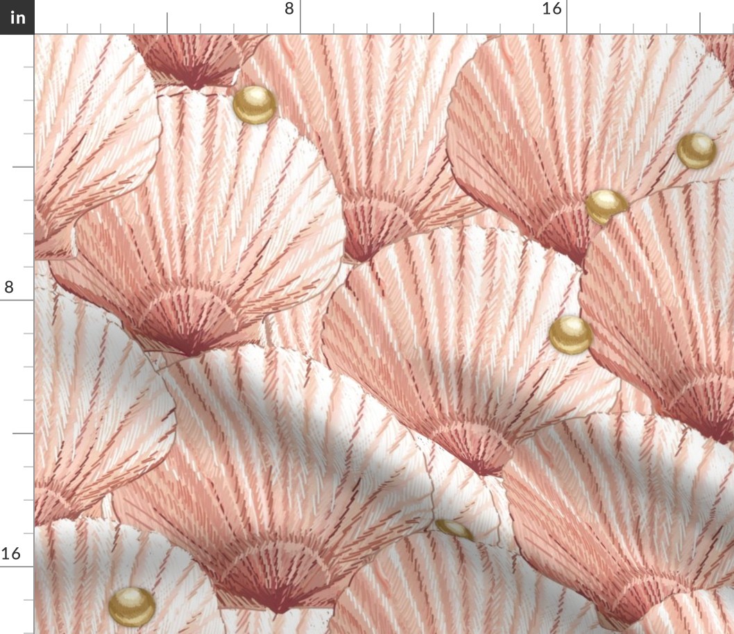 Seashells Pearl Treasure | Large | Hint of Coral+Gold Tone