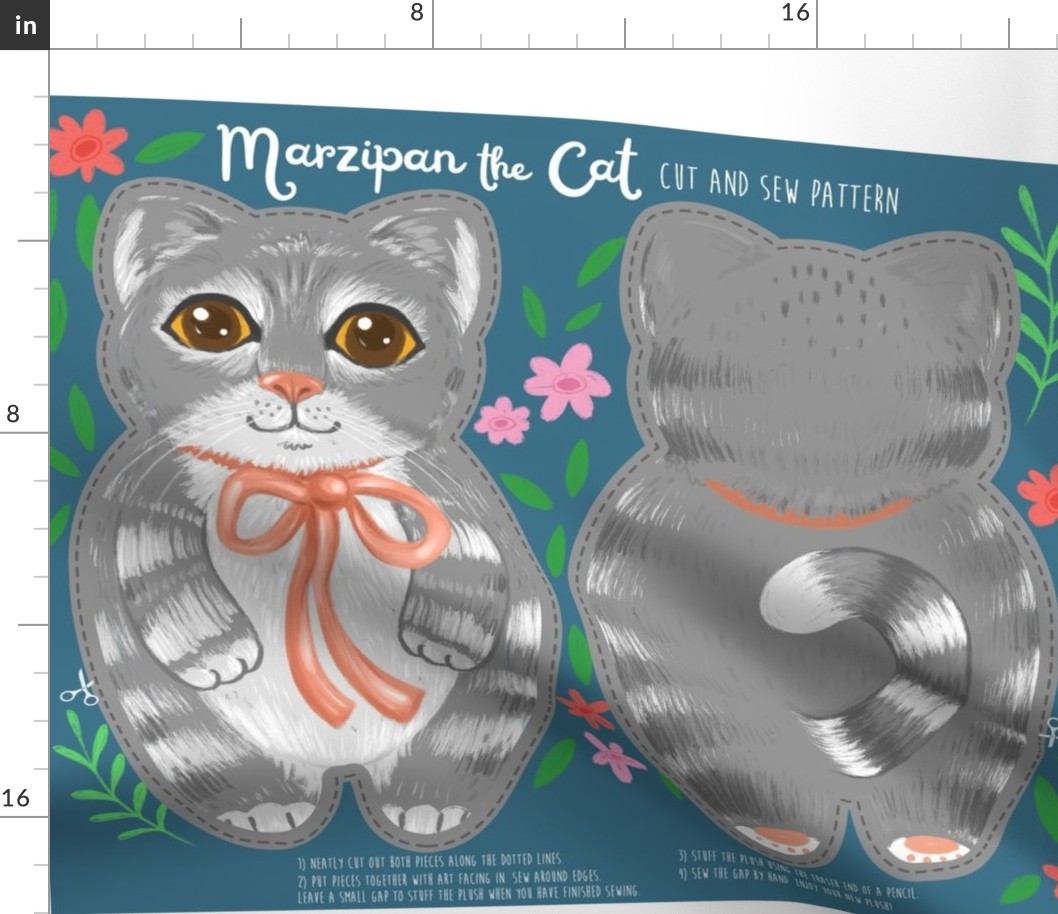 Marzipan the Cat cut and sew plush pattern