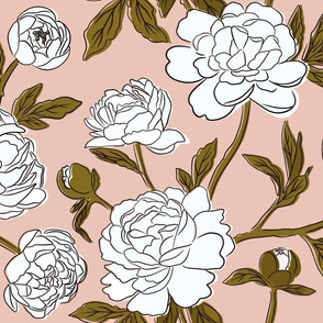 Hand-drawn peonies in pink - 16”