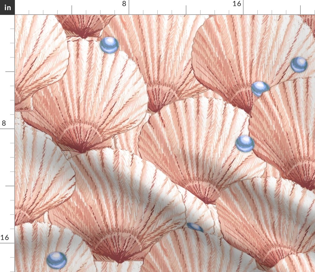 Seashells Pearl Treasure | Lg | Hint of Coral + Soft Blue