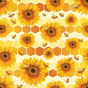 Thanksgiving Sunflowers Isolated on Yellow Gradient Honeycombs