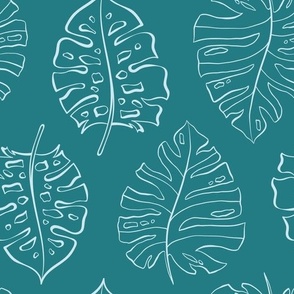 Turquoise Tropical Monstera Leaves