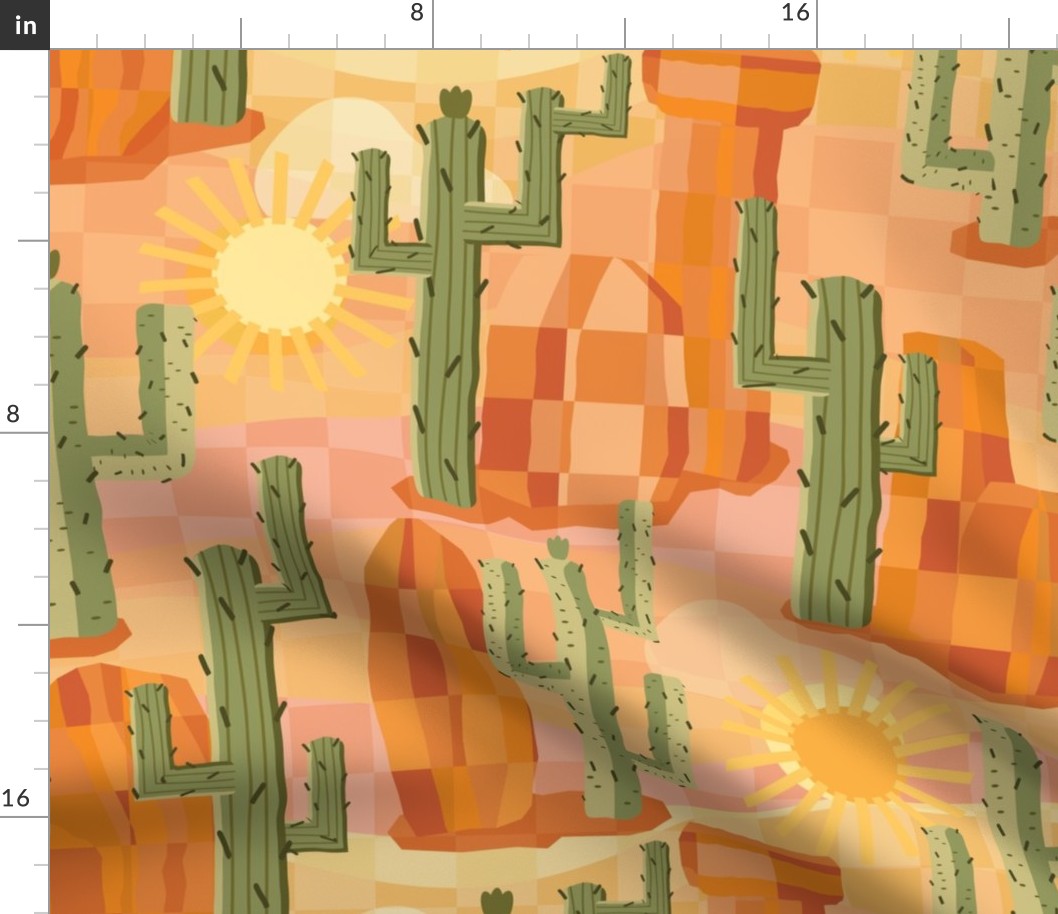 Cactus with Desert Rocks and Sun
