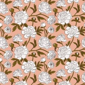 Hand-drawn Peonies in coral -  3”