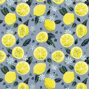 Watercolor Lemons Pattern - Blue