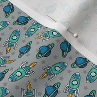 Rocket Ships in Outer Space on Gray Mini
