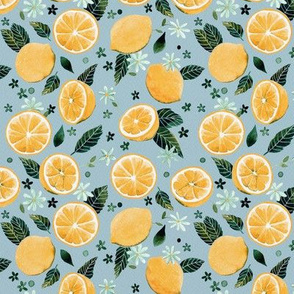 Watercolor Oranges Pattern - Blue