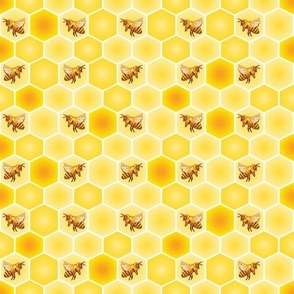 Cute Bee Seamless Pattern on Honeycomb Background V2