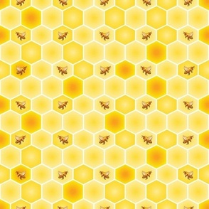 Cute Bee Seamless Pattern on Honeycomb Background