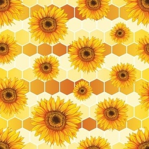 Decorative Sunflowers on Gradient Honeycomb Background