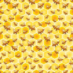 Bee Seamless Pattern on Honeycomb Background