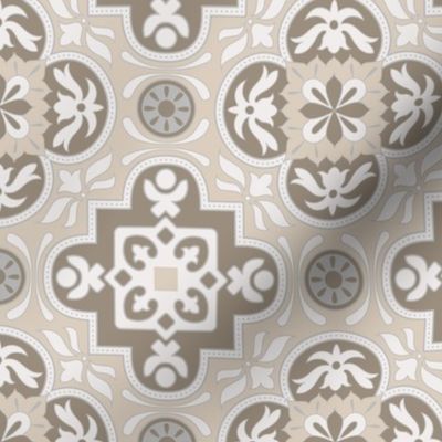 Floral and Geometrical Azulejo Damask. Vector seamless pattern