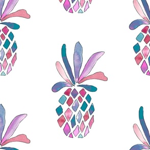 Large scale pink and teal pineapple in watercolor from Anines Atelier. Use the design for kitchen and pantry walls and interior