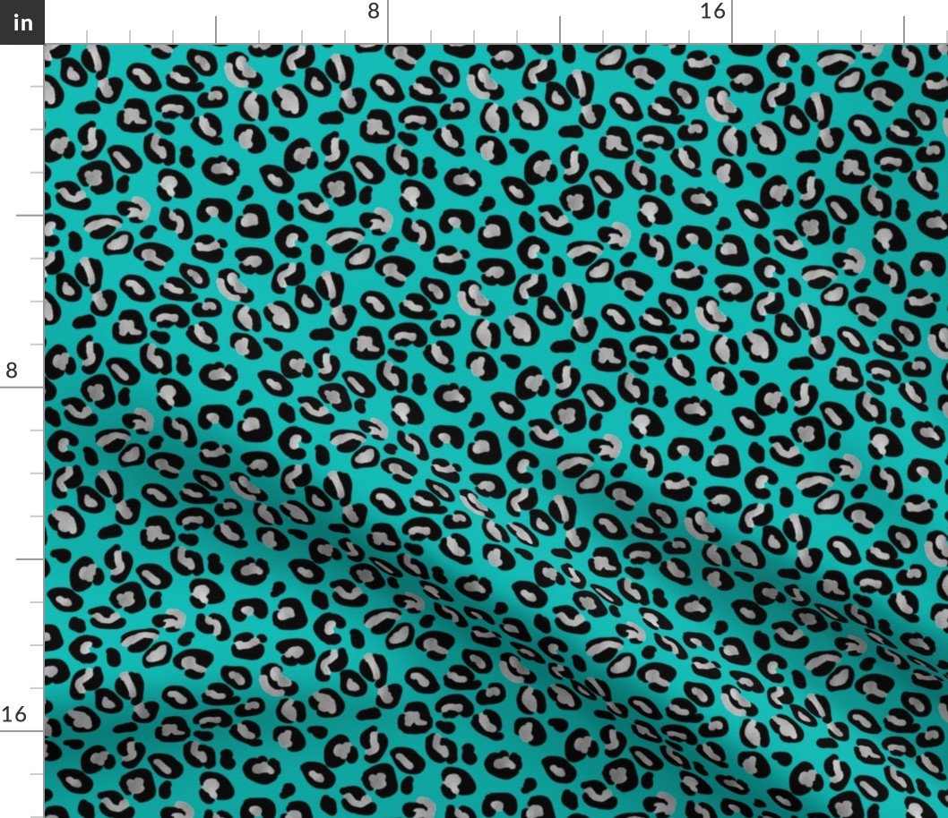  Leopard Spots in Silver and Dark Aqua 