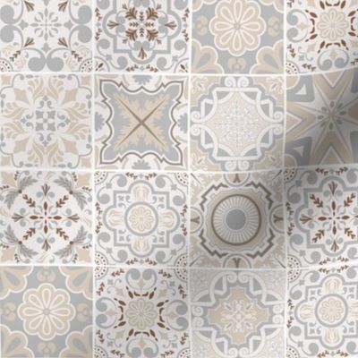 Patchwork-styled Mixed Azulejo No1 Tiles. Mediterranean Wallpaper Vector seamless pattern