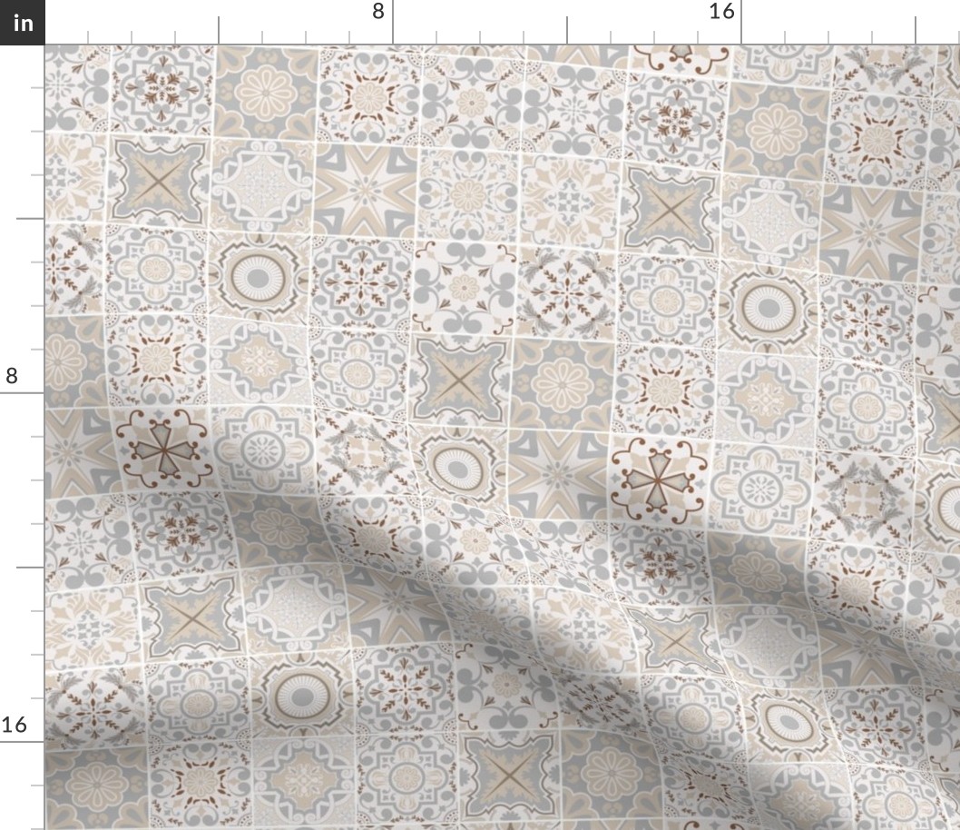 Patchwork-styled Mixed Azulejo No1 Tiles. Mediterranean Wallpaper Vector seamless pattern